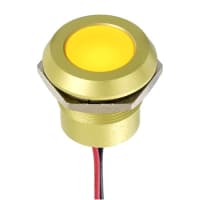 APEM Components LED Indicator Sealed 22mm Metal Chamfer Anod Yllw Fixed Yllw 24VDC Epoxy Wires