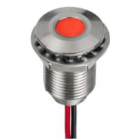 APEM Components LED Indicator Sealed 10mm Flush SS Fixed Super Bright Red 12VDC Epoxy Wire