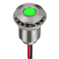 APEM Components LED Indicator Sealed 10mm Flush SS Fixed Super Bright Green 2VDC Epoxy Wire