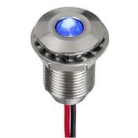 APEM Components LED Indicator Sealed 10mm Flush SS Fixed Super Bright Blue 2VDC Epoxy Wire