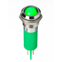 APEM Components LED Indicator;Sealed;12.7mm;Prominent;Bright Chrome;Fixed;Hyper Green;2VDC;Sldr