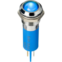 APEM Components LED Indicator, Sealed, Prominent, Bright Chrome, Fixed, Blue, 12VDC, Solder