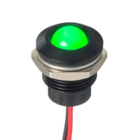 APEM Components LED Indicator;Sealed;12.7mm;Prominent;Black Bezel;Fixed;Hyper Green;12VDC;Wire