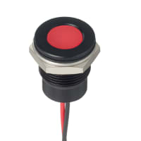 APEM Components Led Indicator, Sealed, Flush, Black Bezel, Fixed, Hyper Red, 12VDC, Wire