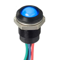 APEM Components LED Indicator, Sealed, 12.7mm, Prominent, Black Bezel, Fixed, Blue, 12VDC, Wire