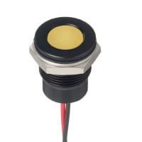 APEM Components Led Indicator, Sealed, Flush, Black Bezel, Fixed, Hyper Yellow, 12VDC, Wire