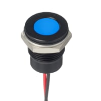 APEM Components LED Indicator, Sealed, 12.7mm, Flush, BlackBezel, Fixed, Blue, 12VDC, Wire