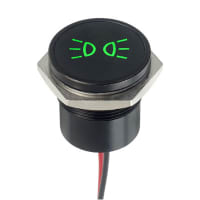 APEM Components LED Indicator Sealed 22mm Flush Black Chrome SB Green 12VDC Side Lights Symbol