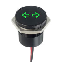 APEM Components LED Indicator Sealed 22mm Flush Blk Chrome Fixed SB Green 12VDC Turn Symbol