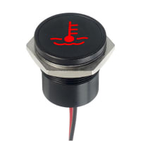 APEM Components LED Indicator Sealed 22mm Flush Blk Chrome Fixed SB Red 12VDC Engine Temp Symbol