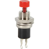 APEM Components Switch, P/B, SPST-NO, OFF-MOM, Round, Red Actuator, 0.3A, 125VAC, Solder