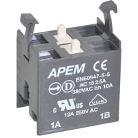 APEM Components Contact BLOCK; 22MM; E-Stop Operator; Double Pole; Industrial Control