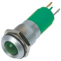 APEM Components Indicator Pmnt, 14mm Mount Size, Green LED, Solder Tab Term, 10 mm Lamp Size