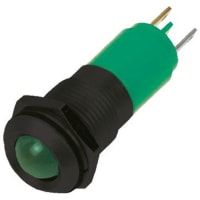 APEM Components Indicator Pmnt, 14mm Mounting Hole Size, Green LED, Solder Tab Term, 10 mm Lamp Size