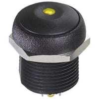 APEM Components Push Button Switch, IP67, SPST-NO, Pmnt, Momentary, Illuminated Yellow LED, 