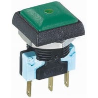 APEM Components Push Button Switch, IP67, SPDT-NO/NC, Pmnt, Momentary, Illuminated Green LED, 