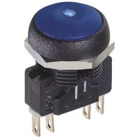 APEM Components Push Button Switch, IP67, DPST-NO/NC, Pmnt, Momentary, Illuminated Blue LED, 