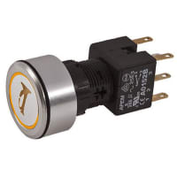 APEM Components Push Button Switch, DP, Pmnt, Momentary, Illuminated Amber LED, , Horn (symbol)