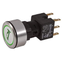 APEM Components Push Button Switch, DP, Pmnt, Momentary, Illuminated Green LED, , Horn (symbol)