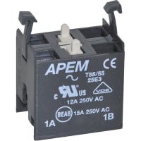 APEM Components Accessory, Contact Block, DPST-NO/NC, Use with A02 Series, 16A, 250VAC, Screw Terminal