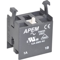 APEM Components Accessory, Contact Block, SPST-NO, Use with A02 Series, 16A, 250VAC, Screw Terminal