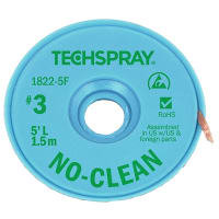 TechSpray Desoldering Braid/Wick; No Clean; Green #3; 5ft (1.5M) Long; Anti-Static Spool