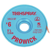 TechSpray Desoldering Braid/Wick; Pro Wick; Red #6; 5ft (1.5M) Long; Anti-Static Spool