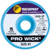 TechSpray Desoldering Braid/Wick; Pro Wick; White #1; 5ft (1.5M) Long; Anti-Static Spool