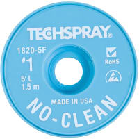 TechSpray Desoldering Braid/Wick; No Clean; White #1; 5ft (1.5M) Long; Anti-Static Spool