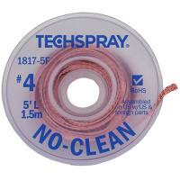 TechSpray Braid, Desoldering; Pure Rosin; 5 ft.; Non-Ionic Flux Mixture (lt 5%); Flux