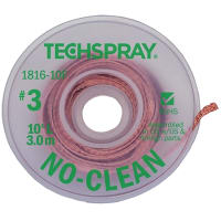 TechSpray Braid, Desoldering; Pure Rosin; 10 ft.; Non-Ionic Flux Mixture (lt 5%); Flux