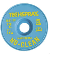 TechSpray Desoldering Braid/Wick; No Clean; Yellow #2; 5ft (1.5M) Long; Anti-Static Spool