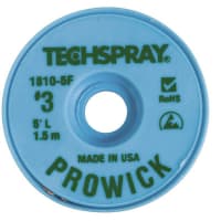 TechSpray Desoldering Braid/Wick; Pro Wick; Green #3; 5ft (1.5M) Long; Anti-Static Spool