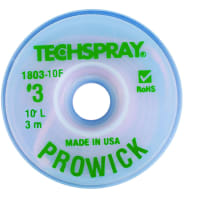 TechSpray Braid, Desoldering, Pure Rosin, 10 ft., Flux, lt 0.01% (In Water)