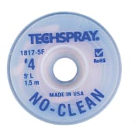 TechSpray Braid, Desoldering, Pure Rosin, 5 ft., Non-Ionic Flux Mixture (lt 5%), Flux