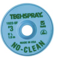 TechSpray Desoldering Braid/Wick, No Clean, Green #3, 5ft (1.5M) Long, Anti-Static Spool