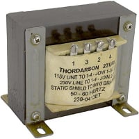 Thordarson Transformer, Isolation, Bobbin, 1, Freq 50/60Hz, Pri 115/230VAC, Sec 115/230VAC