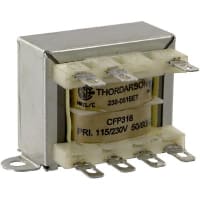 Thordarson Transformer, Power, Bobbin, 1, Freq 50/60Hz, Pri 115/230VAC, Sec 20 (CT)VAC