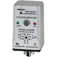 Time Mark Corporation Voltage Sensing Relay, 8-Pin Socket, 10 A, 160-250 VAC, ABS Plastic, 260 Series