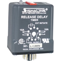 Time Mark Corporation Time Delay Relay, DPDT, Off-Delay, 1 Min.to 1023 Min., 10A, 240VAC, 361 Series