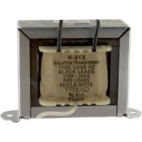 Triad Magnetics Transformer, Isolation, Bobbin, 1, Freq 50/60Hz, Pri 115VAC, Sec 115VAC, 7" Lead