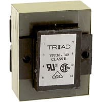 Triad Magnetics Transformer, Power, Bobbin, 1, Freq 50/60Hz, Pri 115/230VAC, Sec 18/36VAC, PCB