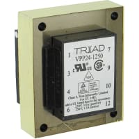 Triad Magnetics Transformer, Power, Bobbin, 1, Freq 50/60Hz, Pri 115/230VAC, Sec 12/24VAC, PCB