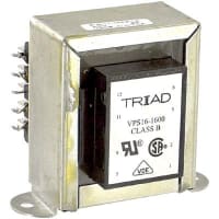 Triad Magnetics Transformer, Power, Bobbin, 1, Freq 50/60Hz, Pri 115/230VAC, Sec 8/16VAC, +30C