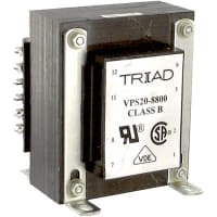 Triad Magnetics Transformer, Power, Bobbin, 1, Freq 50/60Hz, Pri 115/230VAC, Sec 10/20VAC, +30C