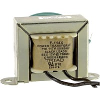 Triad Magnetics Transformer, Power, Bobbin, 1, Freq 50/60Hz, Pri 115VAC, Sec 12VAC, Sec 0.7A, UL