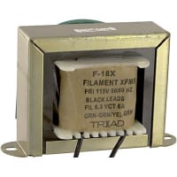 Triad Magnetics Transformer, Power, Bobbin, 1, Freq 50/60Hz, Pri 115VAC, Sec 6.3 (CT)VAC, UL