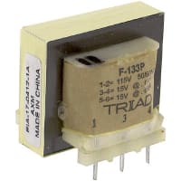 Triad Magnetics Transformer, Power, Bobbin, 1, Freq 50/60Hz, Pri 115VAC, Sec 15/30VAC, PCB, UL