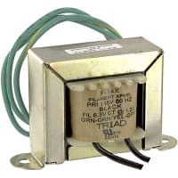 Triad Magnetics Transformer, Power, Bobbin, 1, Freq 50/60Hz, Pri 115VAC, Sec 6.3 (CT)VAC, UL