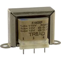 Triad Magnetics Transformer, Power, Bobbin, 1, Freq 50/60Hz, Pri 115VAC, Sec 15/30VAC, PCB, UL